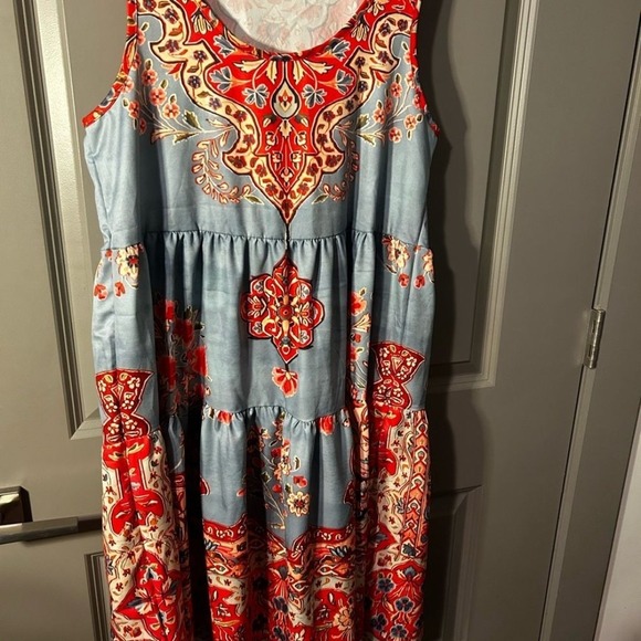 Boho Cottagecore Floral Paisley Print Sleeveless Dress - Picture 6 of 8